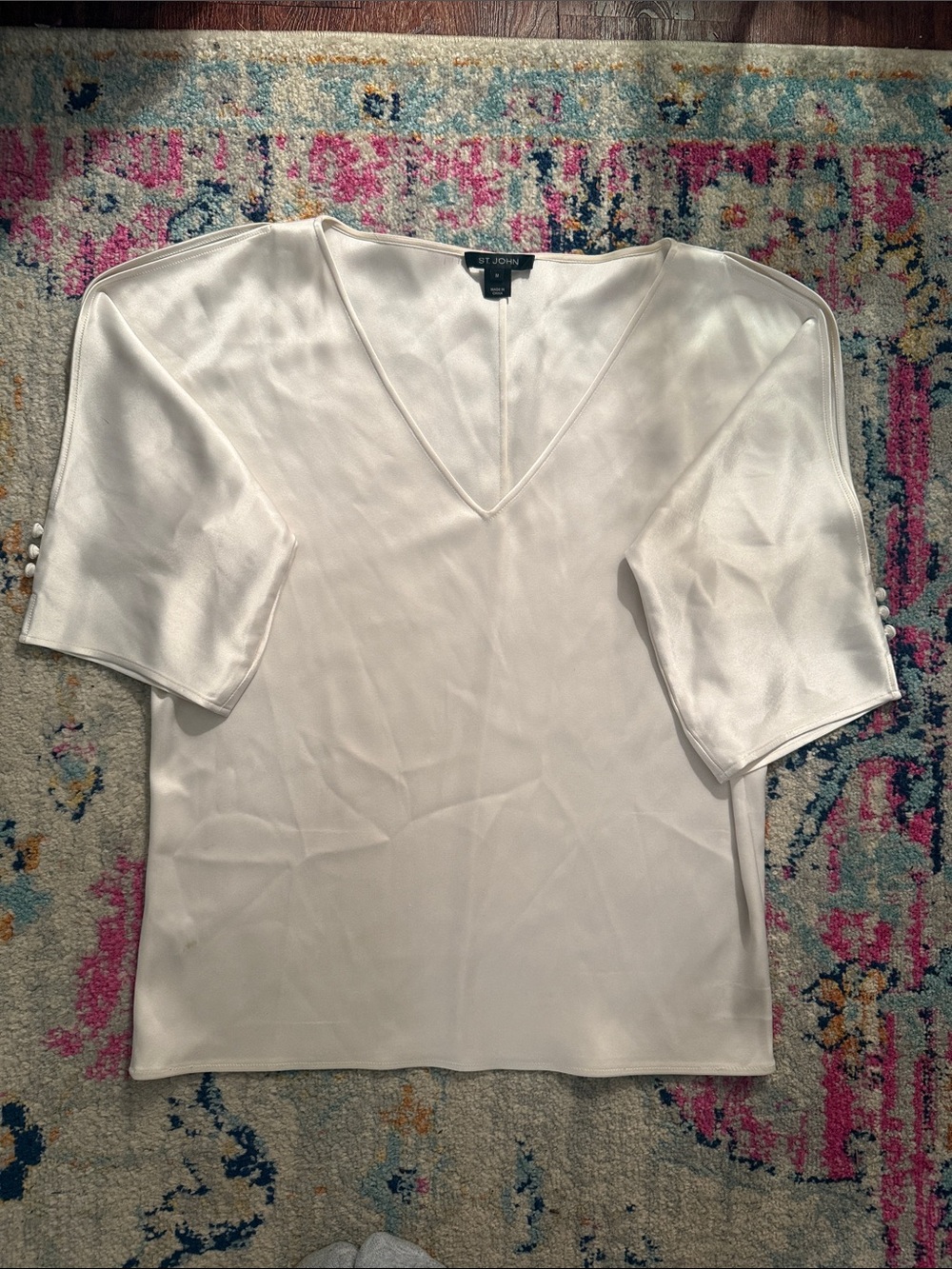 St. John Ivory V-Neck Satin Blouse
